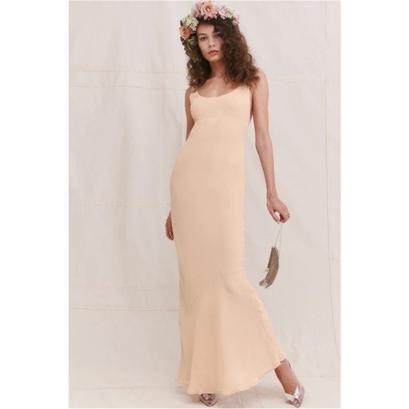 Reformation Dress Womens 12 Blush Champagne Maxi Gown Romantic‎ Bridesmaid NWT - Picture 1 of 16